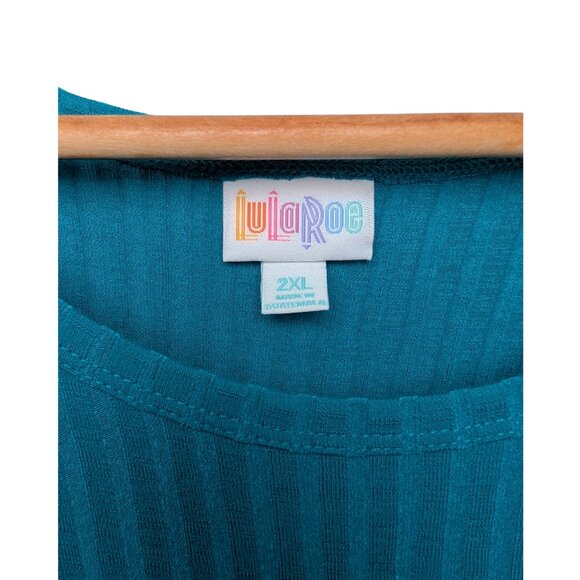 LuLaRoe Womens 2XL Julia Dress Midi Blue Ribbed Knit Bodycon Short Sleeve NWT - Picture 4 of 7